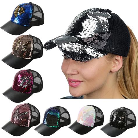 Aliexpress.com : Buy Summer Women Baseball Caps Sequins Mesh Cap Adjustable Sports Shinning Hats ...