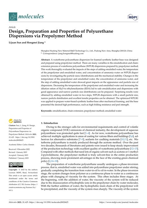 PDF Design Preparation And Properties Of Polyurethane Dispersions