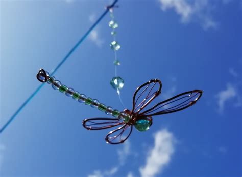 Copper Wire Dragonfly Ornament On Beaded String Etsy