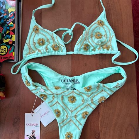 Oceanus Swim Oceanus Swimwear Embellished Bikini Set Mint Green