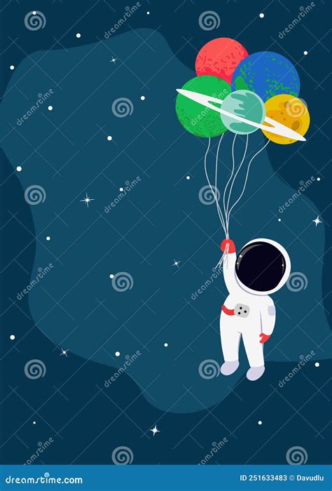 Astronauta Flotando Con Planetas Como Globos Al Estilo De Dibujos