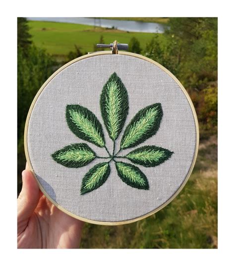 Botanical Embroidery Hoop Green Leaves Embroidered Hoop Embroidered