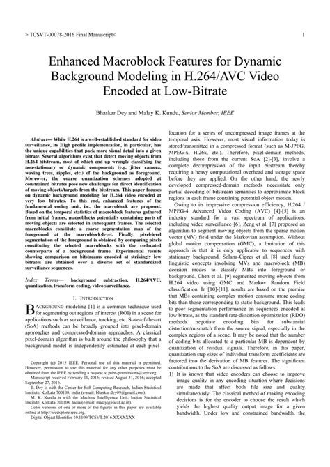 Pdf Enhanced Macroblock Features For Dynamic Background Modeling In H