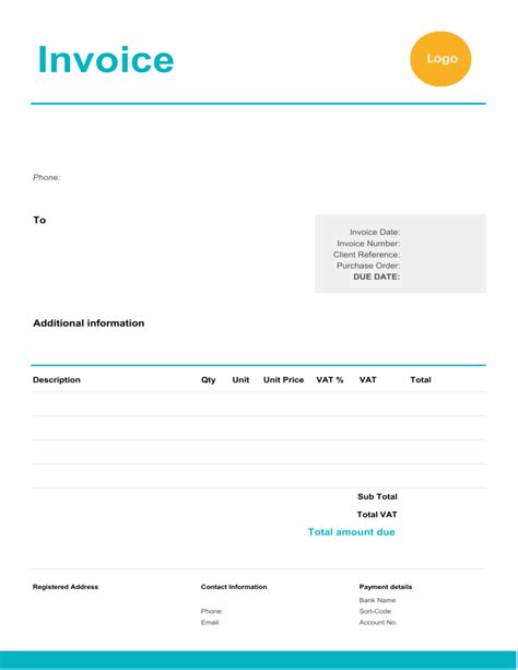 Invoice Template Sole Trader VAT