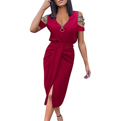 Dream Women Off Shoulder Sexy Dress Short Sleeve Solid Color Dress Casual Party Fashion Elegant