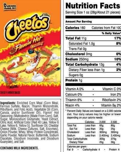 Hot Cheetos Nutrition Facts Small Bag - Bios Pics