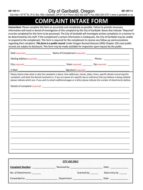 Fillable Online Complaint Intake Form Fax Email Print Pdffiller