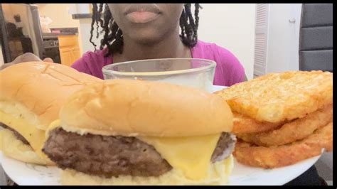 Asmr Mukbang Cheeseburgers And Cheesy Hash Browns No Talking Eating Soundsasmrmukbang Youtube