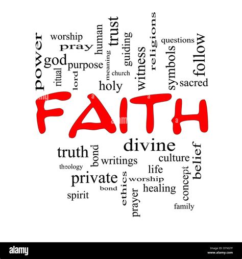 Faith Word Cloud Concept In Red Caps With Great Terms Such As Power