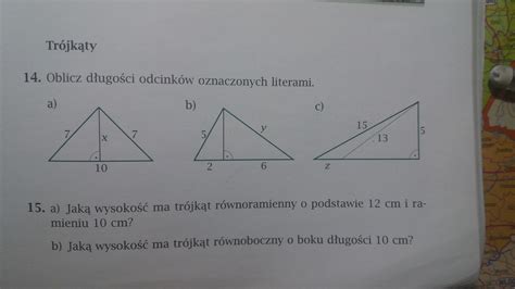 Oblicz długości odcinków oznaczonych literami Zadanie 14 w załączniku