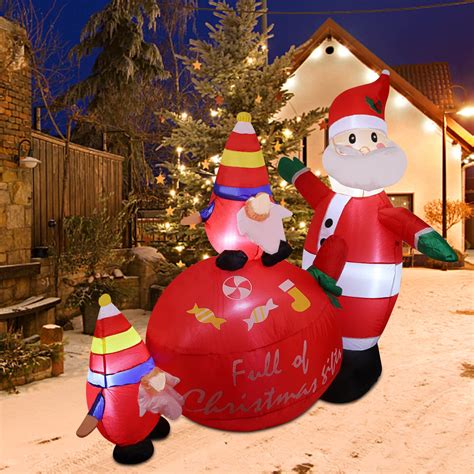 Dr Dudu 6 Ft Christmas Inflatable Santa With Gnomes Blow Up Decorations