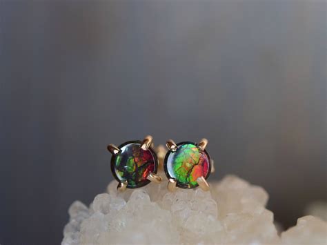 Ammolite Studs. Fossil Ammolite Doublet Earrings. Ammolite | Etsy ...