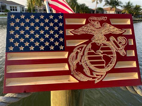 Usmc Custom Engraved Wood Flag Etsy