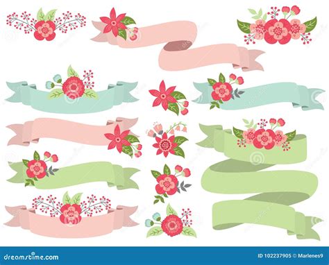 Sistema Del Vector De Cintas En Colores Pastel Florales Ilustraci N Del