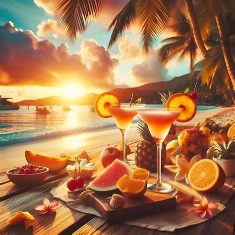 Premium Photo Cocktails On Luxury Tropical Beach Resort At Sunset Exotic Summer Drinks