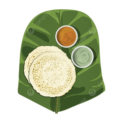 Neer Dosa Sambar And Chutney Served On A Banana Leafa Classic Karnataka