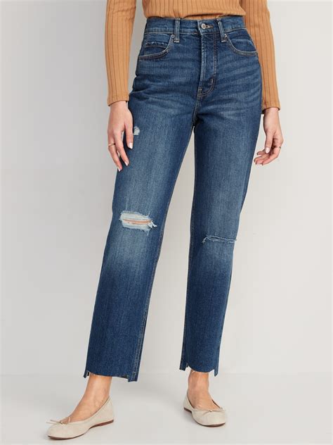 Extra High Waisted Button Fly Sky Hi Straight Ripped Jeans Old Navy