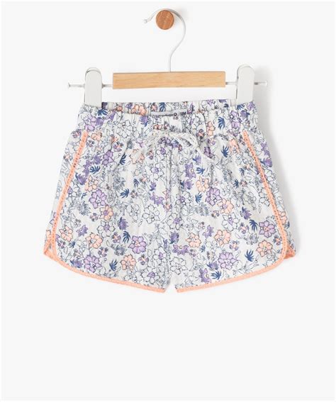 Short Motifs Fleuris B B Fille Lulucastagnette Ecru Gemo