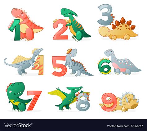 Cute Dinosaur Cartoon Numbers Royalty Free Vector Image