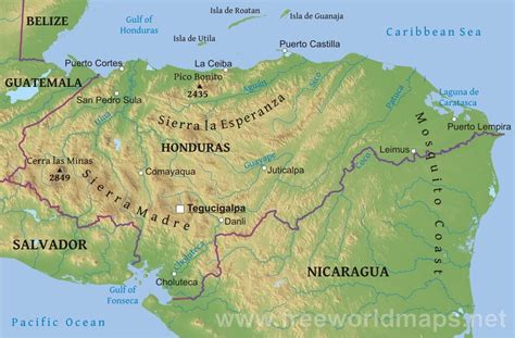 Honduras Physical Map