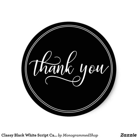 Classy Black White Script Calligraphy Thank You Classic Round Sticker | Zazzle | Black stickers ...