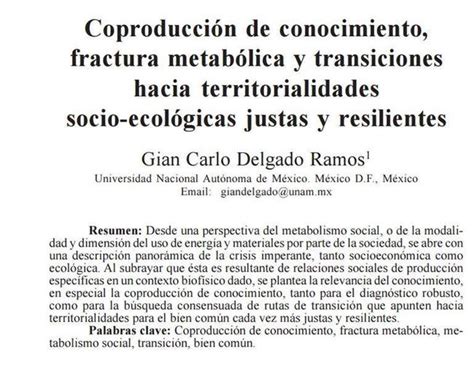 Coproducción de conocimiento fractura metabólica y transiciones hacia