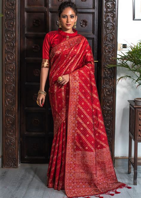 Ruby Red Patola Silk Saree Urban Womania