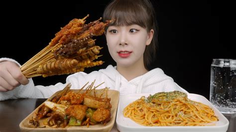 Mukbang Asmr 炸串吃播｜今天吃油炸串串 再来一份意面 真香！咀嚼音 Youtube