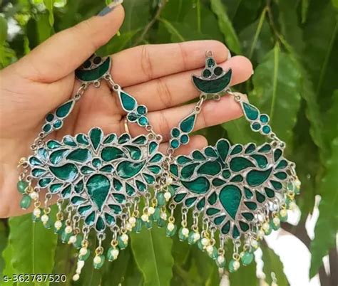 Party wear Earrings for women and girls (bottle green)