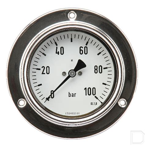 Manometer Ø 100mm 0 100bar 1 2 inbouw glycerine RVS Manometers