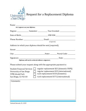 Fillable Online Request For Replacement Diploma Please Print Name As