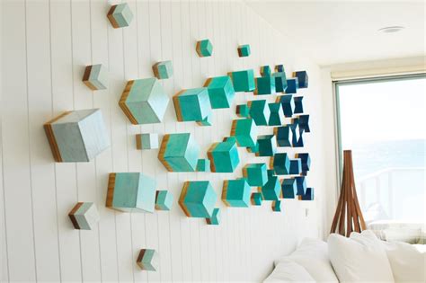 Ocean Breeze Cubed Wood Wall Sculpture Modern Wall Decor 3d