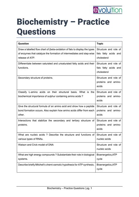 Biochemistry Practice Questions Biochemistry Practice Questions