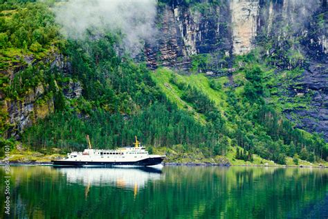 Ferryboat in fiord Stock Photo | Adobe Stock