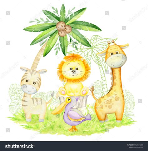 Cute Giraffe Zebra Lion Cub Pelican Stock Illustration 1763507255 | Shutterstock