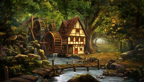 Enchanted Forest Watermill 4k Ultra Hd Wallpaper