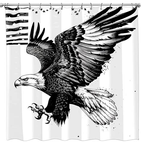 American Flag Inspired Bald Eagle Shower Curtain Detailed Ink Drawing