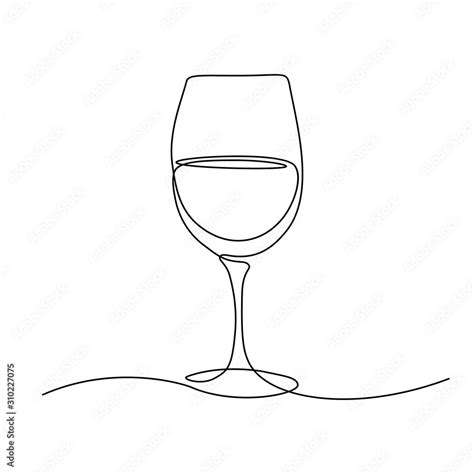 Glass Of Wine In Continuous Line Art Drawing Style Minimalist Black