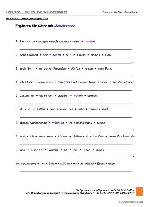 A1 Bilden Sie Sätze mit Modalverbe English ESL worksheets pdf doc