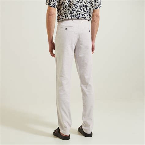 Pantalon Slim En Coton Et Lin Beige Jules