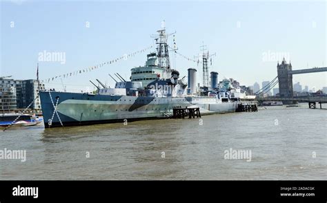 The Hms Belfast Wwii Warship Museum On The River Thames Near The London