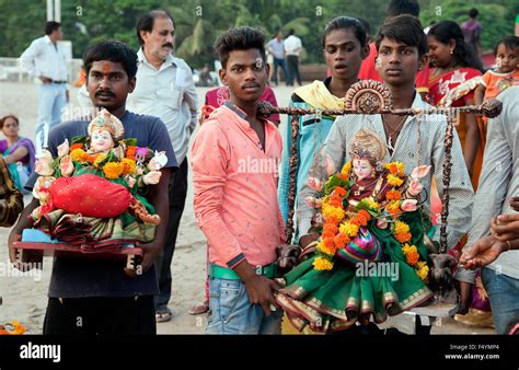 The Image Of Durga Idol Immersion Was Taken In Mumbai Chowpatty India