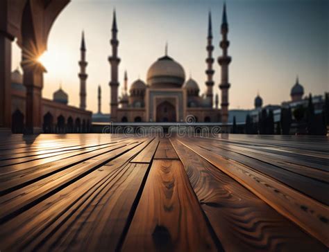 A Backdrop of Wooden Floor with a Serene Mosque in the Background ...