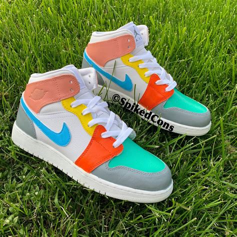 Custom Color Block Jordan 1 Orange Blue Teal Gray Yellow Etsy