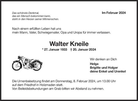 Trauer Walter Kneile Teckbote Trauerportal