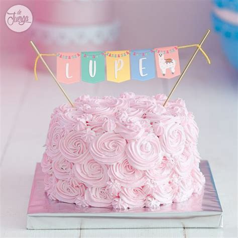 Topper Torta Mini Banderines Llama Y Cactus Color Pastel