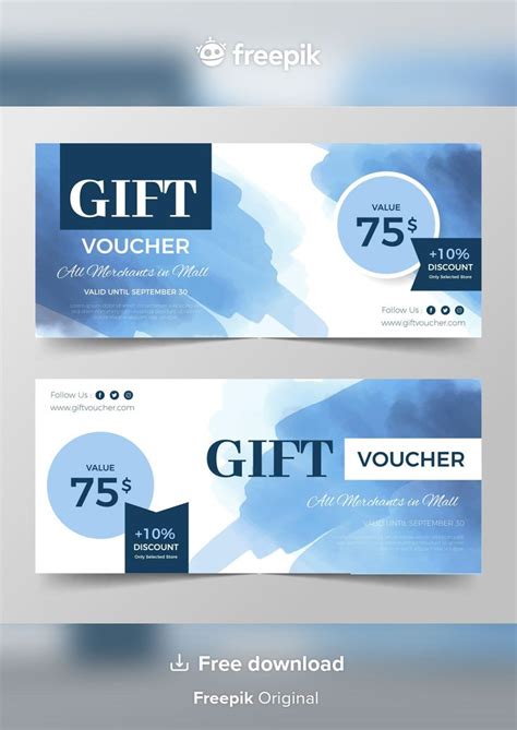 Two Gift Voucher Cards With Blue Watercolors