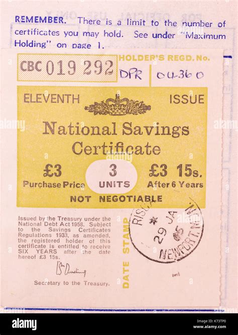 Pre Decimal British National Savings Certificate Issued By Uk Treasury