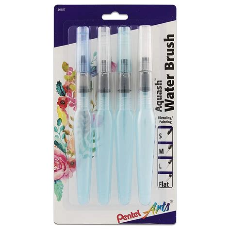 Pentel Arts Aquash Water Brushes Set De 4 Fino Medio Grande Y Plano