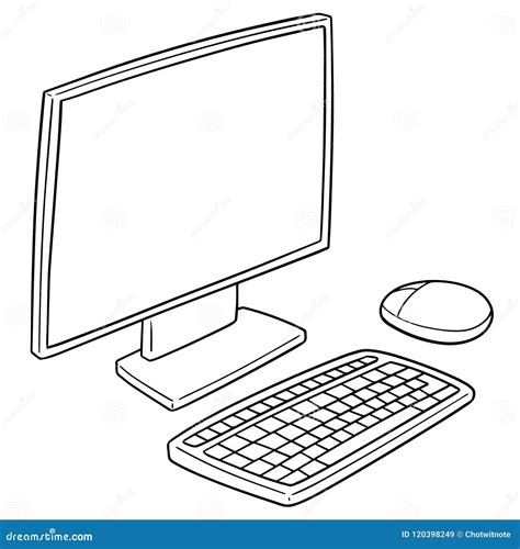 Computer Set With Monitor, Mouse And Keyboard Vector Illustration ...